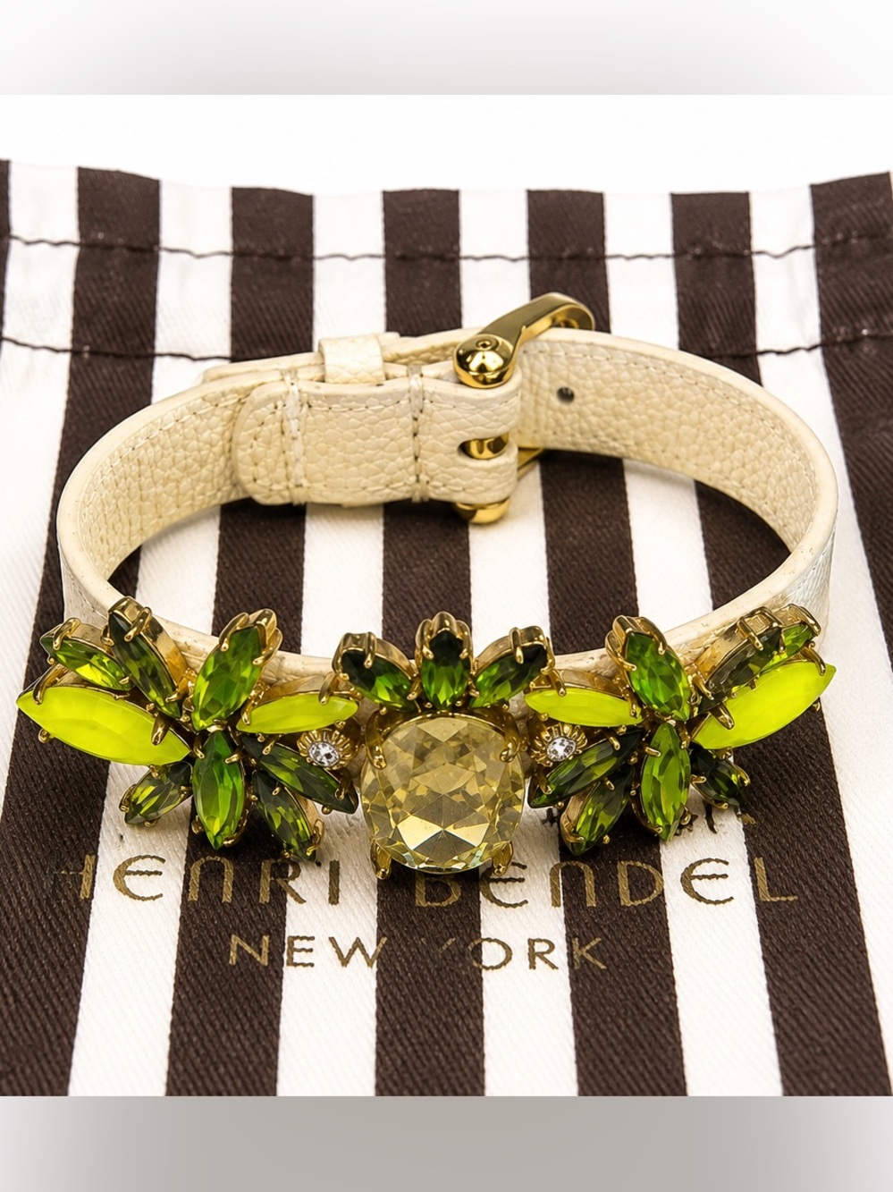 Henri Bendel Pineapple Swarovski Crystal Statement Leather Bracelet